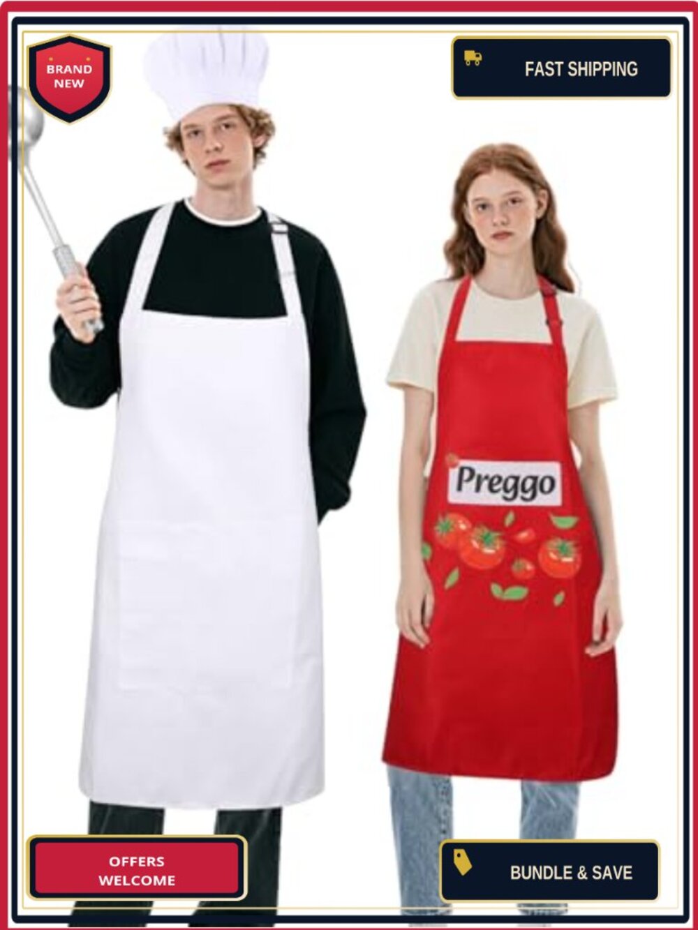 4 PCS Preggo Chef Couples Halloween Costume Apron Chef Hat Spoon Set